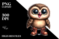 Watercolor Baby Owl with Big Eyes and Boots Product Image 2