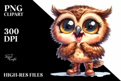 Watercolor Baby Owl with Big Eyes and Boots Product Image 1