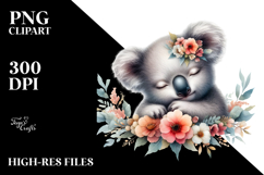 Sleeping Baby Koala on Flower PNG Product Image 2