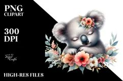 Sleeping Baby Koala on Flower PNG Product Image 2