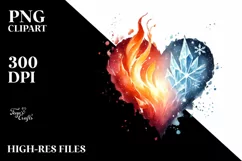 Simple Washed Watercolor Heart Fire and Ice PNG Product Image 2