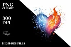 Simple Washed Watercolor Heart Fire and Ice PNG Product Image 2