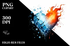Simple Washed Watercolor Heart Fire and Ice PNG Product Image 2
