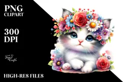Cartoon-Style Watercolor Kitten Vibrant Flower Crown | Product Image 2
