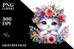 Cartoon-Style Watercolor Kitten Vibrant Flower Crown | Product Image 2