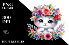 Cartoon-Style Watercolor Kitten Vibrant Flower Crown | Product Image 2