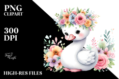 Cartoon-Style Watercolor Swan Pastel Colors Flower Crown | Product Image 2
