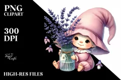 Baby Gnome With Lavender in , PNG Product Image 2