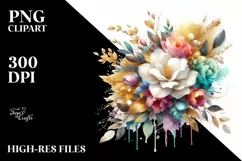 Colorful Bouquet Gold Foil | Sublimation | Clipart Product Image 1