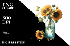 Colorful Watercolor Bottle Sunflower | Sublimation Clipart Product Image 1