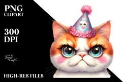 Funny Cat with Party Hat PNG Product Image 2