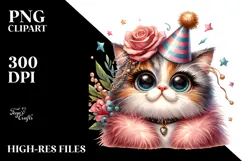 Playful Cat with Nonsense Party Hat, PNG Product Image 2
