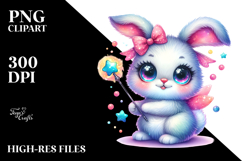 Vibrant Watercolor Crazy Cute Baby Bunny Magic PNG Product Image 2
