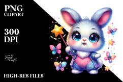 Vibrant Watercolor Crazy Cute Baby Bunny Magic PNG Product Image 2