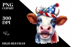 Watercolor Cow Portrait with Party Hat & Smiles | Clipart Product Image 1