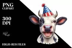 Watercolor Cow Portrait with Party Hat & Smiles | Clipart Product Image 3