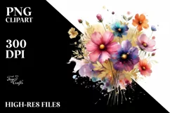 Colorful Bouquet with Gold Foil | Sublimation | Clipart Product Image 1