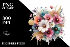 Colorful Bouquet with Gold Foil | Sublimation | Clipart Product Image 1