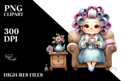 Watercolor Lady Tea Cup Hair Curlers | Sublimation Clipart Product Image 2