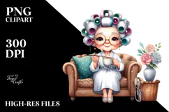 Watercolor Lady Tea Cup Hair Curlers | Sublimation Clipart Product Image 2
