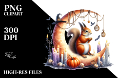 Halloween Squirrel Sitting on Half Moon PNG Product Image 2