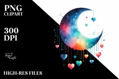 Moon with Hearts Hanging PNG Product Image 2