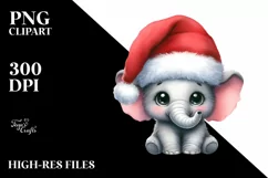 Baby Elephant with Santa Hat, Transparent PNG Product Image 3