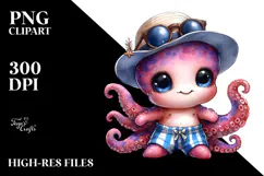 Digital Watercolor Baby Octopus PNG Product Image 2