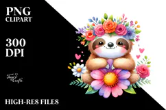 Cartoon-Style Watercolor Sloth Sitting Flower Crown | Product Image 2