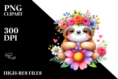 Cartoon-Style Watercolor Sloth Sitting Flower Crown | Product Image 2