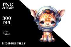 Cute Baby Giraffe Astronaut PNG Product Image 2