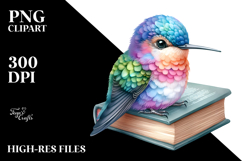 Watercolor Vibrant Baby Hummingbird | On Book Clipart Product Image 2