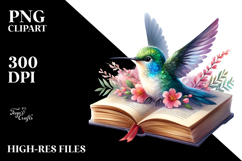 Watercolor Vibrant Baby Hummingbird | On Book Clipart Product Image 2