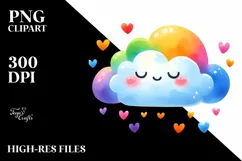 Simple Watercolor Cloud with Hearts and Blood PNG Product Image 2