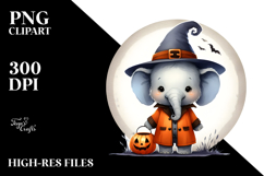 Cute Baby Elephant on Moon Halloween PNG Product Image 2