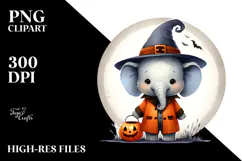 Cute Baby Elephant on Moon Halloween PNG Product Image 2