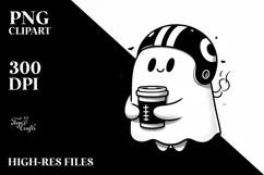 Football Helmet Ghost with Coffee, Simple PNG Product Image 1