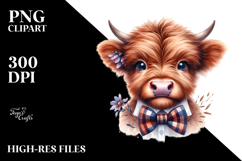 Funny Highland Cow with Bow and Tie PNG Product Image 2