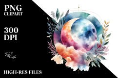 Vibrant Watercolor Abstract Moon With Foliage | Sublimation Product Image 2