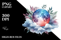 Vibrant Watercolor Abstract Moon With Foliage | Sublimation Product Image 2