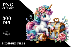 Colorful Baby Unicorn with Treasure Chest, Transparent PNG Product Image 2