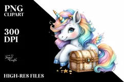 Colorful Baby Unicorn with Treasure Chest, Transparent PNG Product Image 3