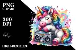 Colorful Baby Unicorn with Boombox, High-Res PNG Product Image 2