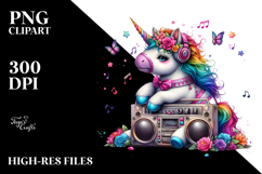 Colorful Baby Unicorn with Boombox, High-Res PNG Product Image 2