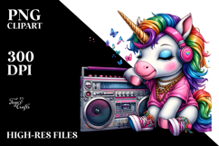 Colorful Baby Unicorn with Boombox, High-Res PNG Product Image 2