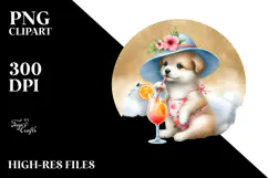 Cocktail Drinking Puppy in Beachwear PNG Product Image 2