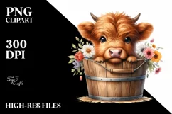 Baby Highland Cow with Flowers PNG Product Image 3