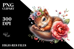 Adorned Baby Squirrel Sleeping on Flower PNG Product Image 2