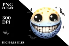 Funny Watercolor Halloween Moon Smile | Clipart Product Image 3
