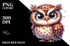 Watercolor Owl Standing With Big Eyes | Clipart Product Image 3